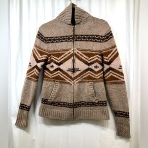Lucky Brand Wool Blend Full Zip Southwestern Sweater Jacket Small